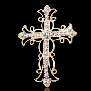 Брошка-кръст със стрази, сплав с инкрустирани изкуствени камъни, електроплатиране, унисекс стил, прост дизайн