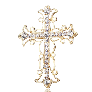 Брошка-кръст със стрази, сплав с инкрустирани изкуствени камъни, електроплатиране, унисекс стил, прост дизайн