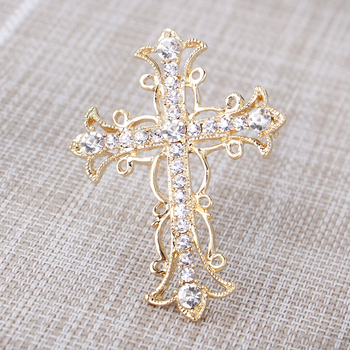 Брошка-кръст със стрази, сплав с инкрустирани изкуствени камъни, електроплатиране, унисекс стил, прост дизайн