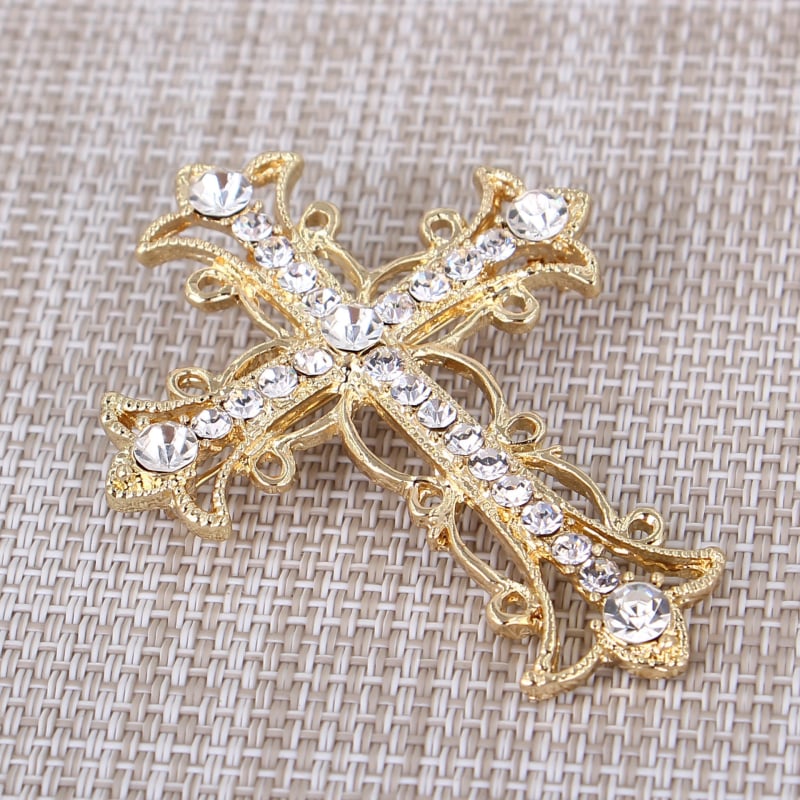 Брошка-кръст със стрази, сплав с инкрустирани изкуствени камъни, електроплатиране, унисекс стил, прост дизайн