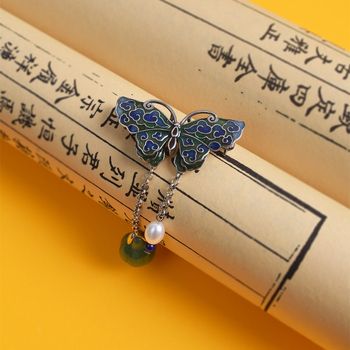 Broš s emajliranim leptirima, bakar, elektroplatina, kineski vjetar stil, motiv insekata