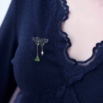 Broš s emajliranim leptirima, bakar, elektroplatina, kineski vjetar stil, motiv insekata