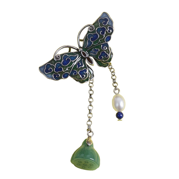 Broš s emajliranim leptirima, bakar, elektroplatina, kineski vjetar stil, motiv insekata