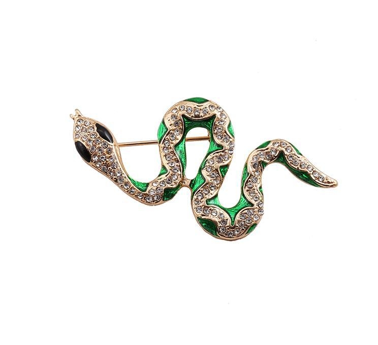 Broșă șarpe cu email lucios și diamante; accesoriu unisex pentru haine; material: aliaj; tratament: electroplating; tip: broșă; stil: animale