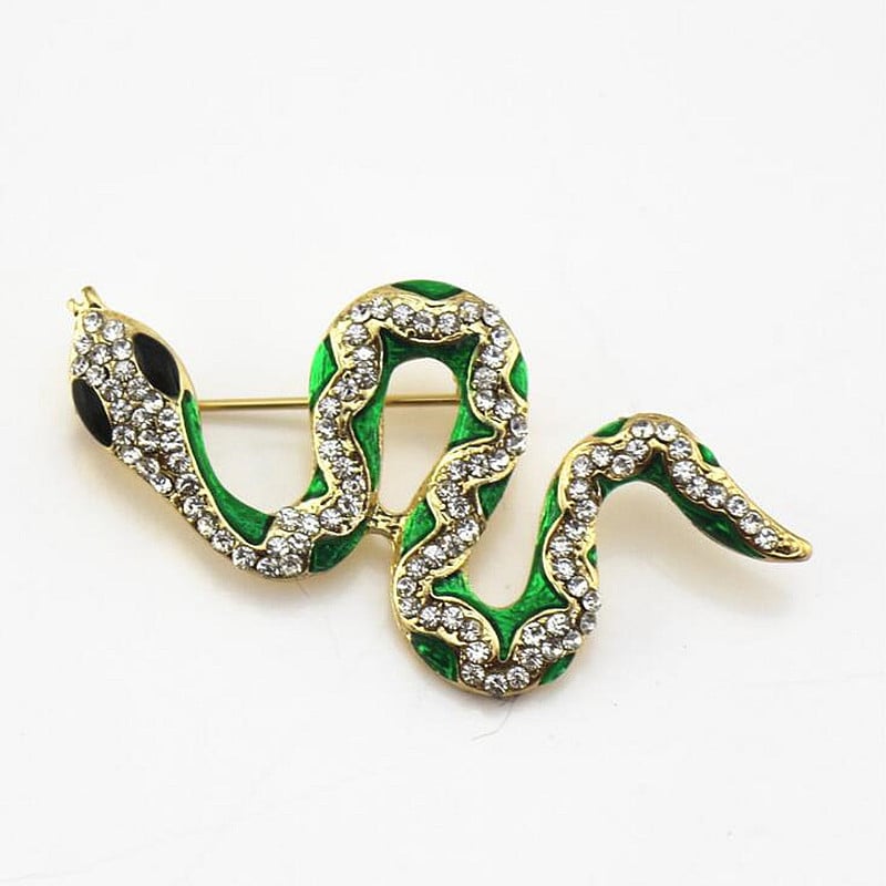 Broșă șarpe cu email lucios și diamante; accesoriu unisex pentru haine; material: aliaj; tratament: electroplating; tip: broșă; stil: animale