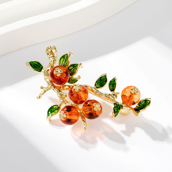 Bross — Réz; Persimon stílus, kínai szél; virágos dizájn; olajos csepp-kezelés; zakóhoz illő prémium tű