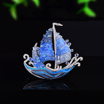 Broșă cu motiv navă cu pânze, aliaj, pentru doamne, placare electroplatinată, model 1327355784