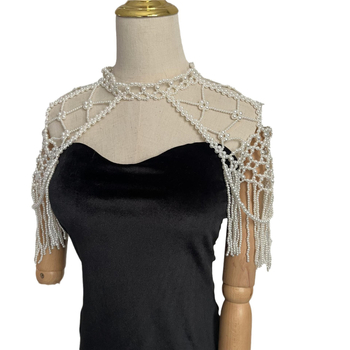 Kāzu pērļu šalle, adīta ar rokām, romba forma, mākslīgās pērlītes, zīmols Xih, izcelsme Shangqiu