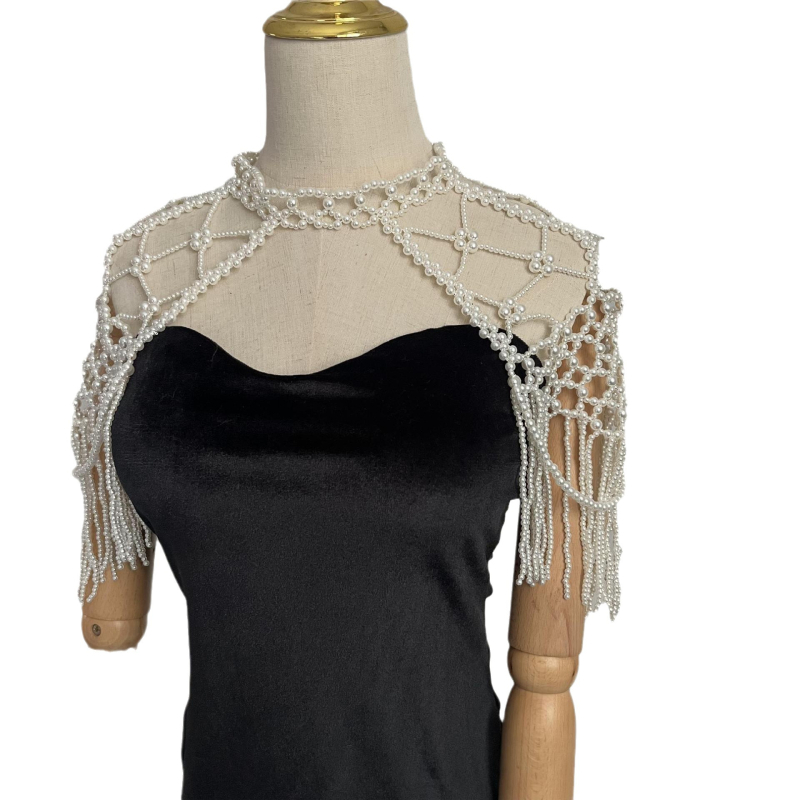 Kāzu pērļu šalle, adīta ar rokām, romba forma, mākslīgās pērlītes, zīmols Xih, izcelsme Shangqiu