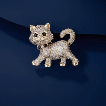 Réz macska kitűző nőknek, japán-koreai stílus, elektroplatált