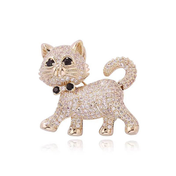 Réz macska kitűző nőknek, japán-koreai stílus, elektroplatált