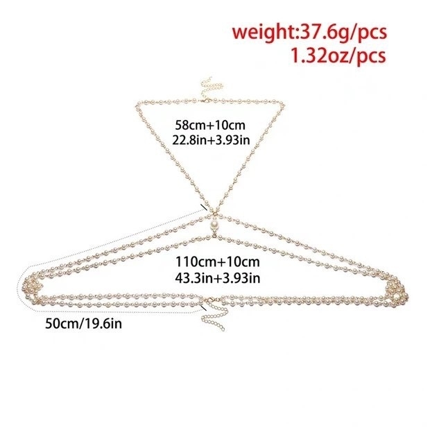 Perļu ķermeņa ķēde sievietēm, daudzslāņu pušķis, roku darbs, kaplveidīgs dizains, elektroplakēšana