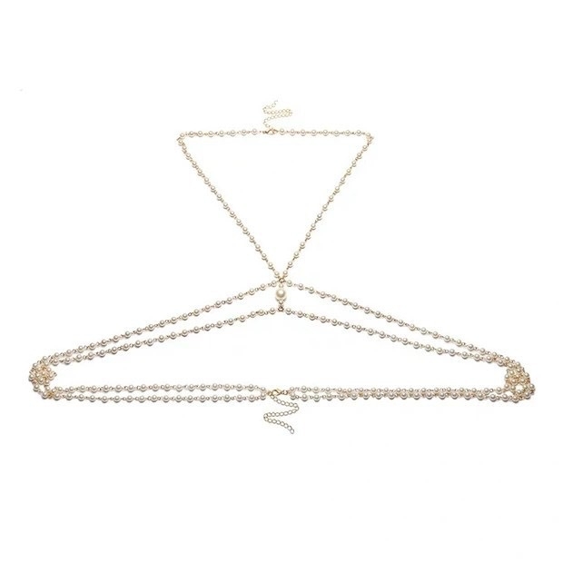 Perļu ķermeņa ķēde sievietēm, daudzslāņu pušķis, roku darbs, kaplveidīgs dizains, elektroplakēšana