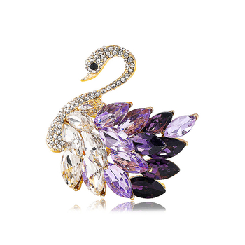 Broșă Lebădă cu Cristale – Stil Coreean, Finisaj Diamantat, Aliaj de Zinc