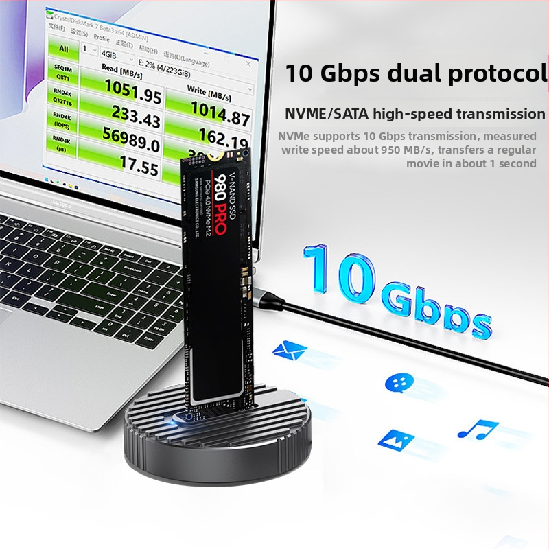 M.2 SSD púzdro – Duálny NVMe/SATA protokol, USB-C 3.1 Gen 2, hliníková zliatina, podpora až 8TB, 10 Gbps