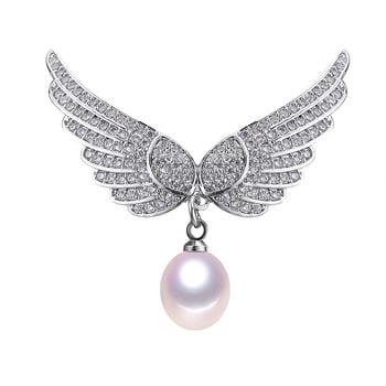Broš s prirodnim biserom slatkovodnim i krilnim dizajnom, bakrena podloga, mikro pavé cirkon, SHDIYAYUN