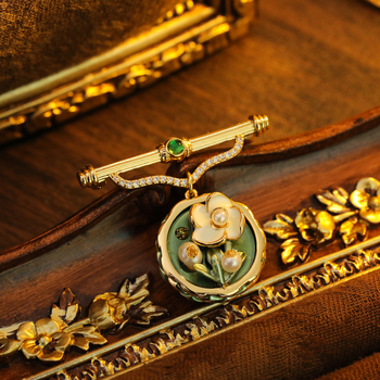 Bakrena cvjetna broš, korejski stil, završna obrada kapljica ulja