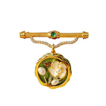 Bakrena cvjetna broš, korejski stil, završna obrada kapljica ulja