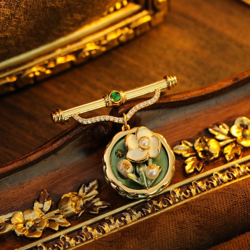 Bakrena cvjetna broš, korejski stil, završna obrada kapljica ulja