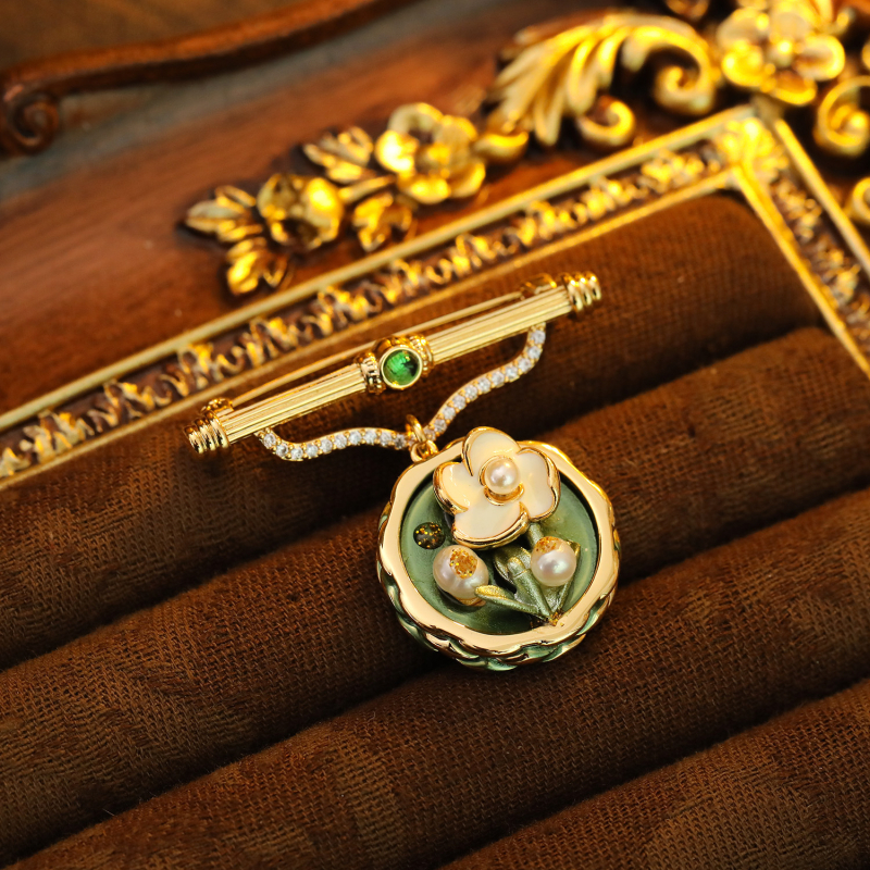 Bakrena cvjetna broš, korejski stil, završna obrada kapljica ulja