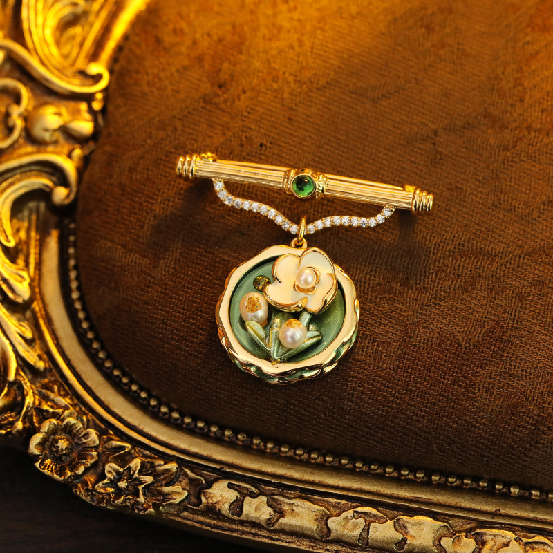 Bakrena cvjetna broš, korejski stil, završna obrada kapljica ulja