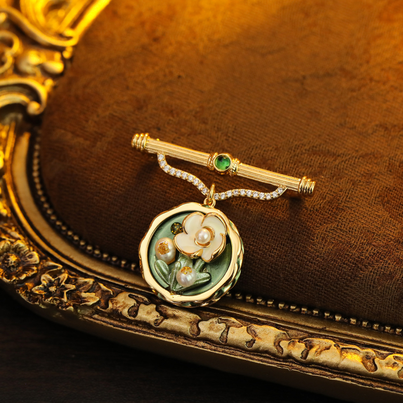 Bakrena cvjetna broš, korejski stil, završna obrada kapljica ulja