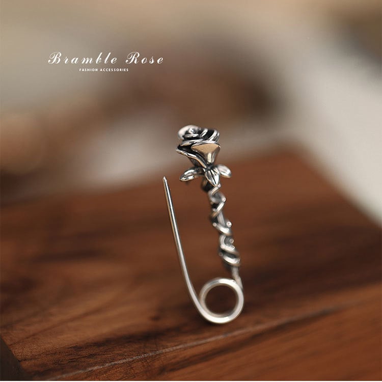 925 ezüst brooch tövises rózsa, Taiyin stílus, elektroplattált díszítés