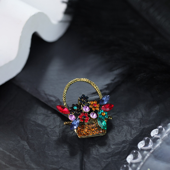 Broșă: coș cu flori, stil retro (Material: aliaj; Tratament: electroplating; Brand: Rulong Jewelry; Funcție: decorare)