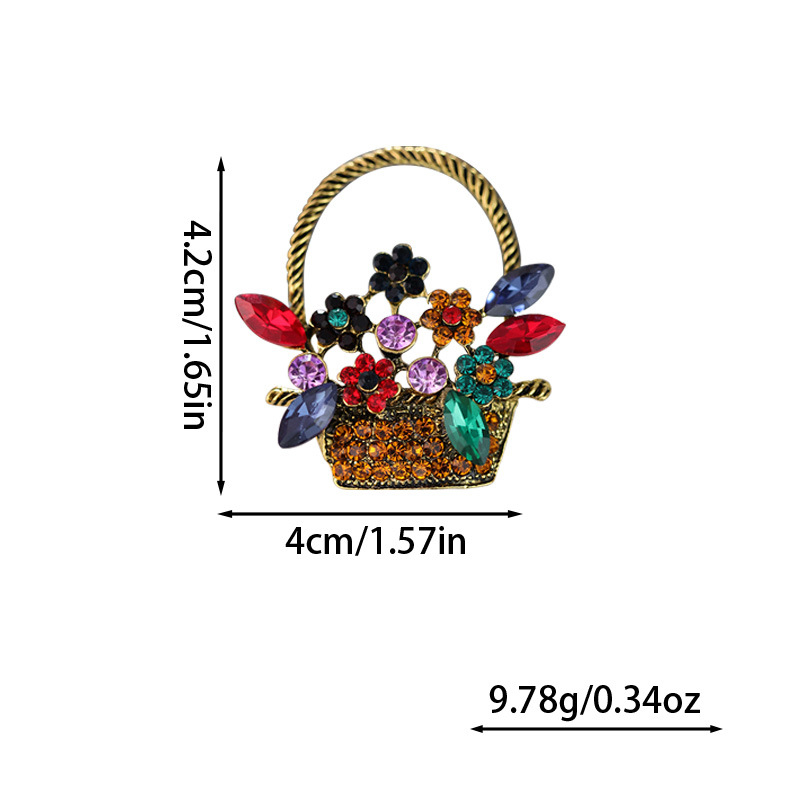 Broșă: coș cu flori, stil retro (Material: aliaj; Tratament: electroplating; Brand: Rulong Jewelry; Funcție: decorare)