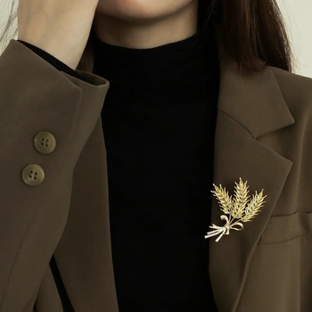 Broșă cu motif de grâu – broșă florală pentru femei, în stil japonez-coreean, din aliaj, placare electrolitică, accesoriu decorativ