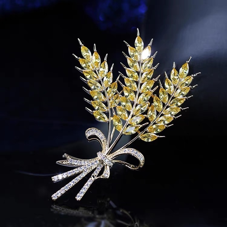 Broșă cu motif de grâu – broșă florală pentru femei, în stil japonez-coreean, din aliaj, placare electrolitică, accesoriu decorativ