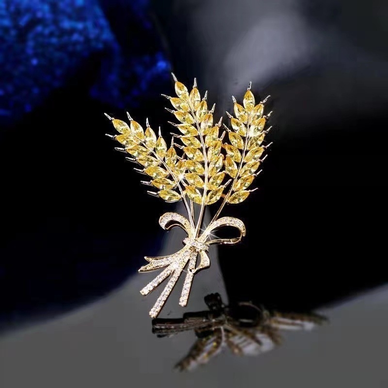 Broșă cu motif de grâu – broșă florală pentru femei, în stil japonez-coreean, din aliaj, placare electrolitică, accesoriu decorativ