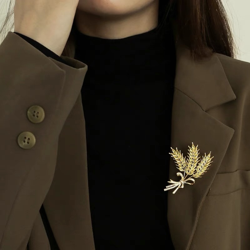 Broșă cu motif de grâu – broșă florală pentru femei, în stil japonez-coreean, din aliaj, placare electrolitică, accesoriu decorativ