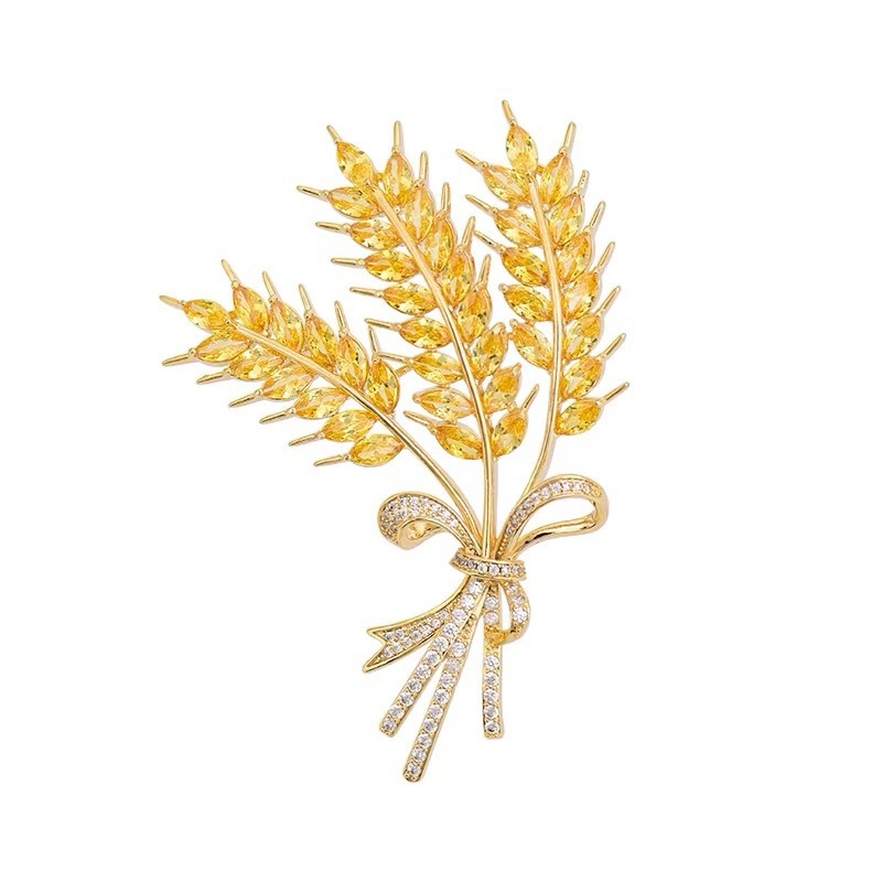 Broșă cu motif de grâu – broșă florală pentru femei, în stil japonez-coreean, din aliaj, placare electrolitică, accesoriu decorativ