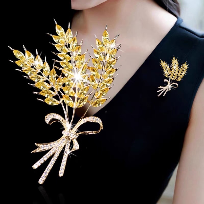 Broșă cu motif de grâu – broșă florală pentru femei, în stil japonez-coreean, din aliaj, placare electrolitică, accesoriu decorativ