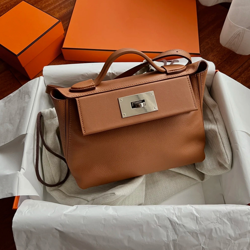 Kelly torba od prave kože 2424Mini, kopča za zaključavanje, jednoručna crossbody, dumpling stil, velika kapaciteta ženska torba