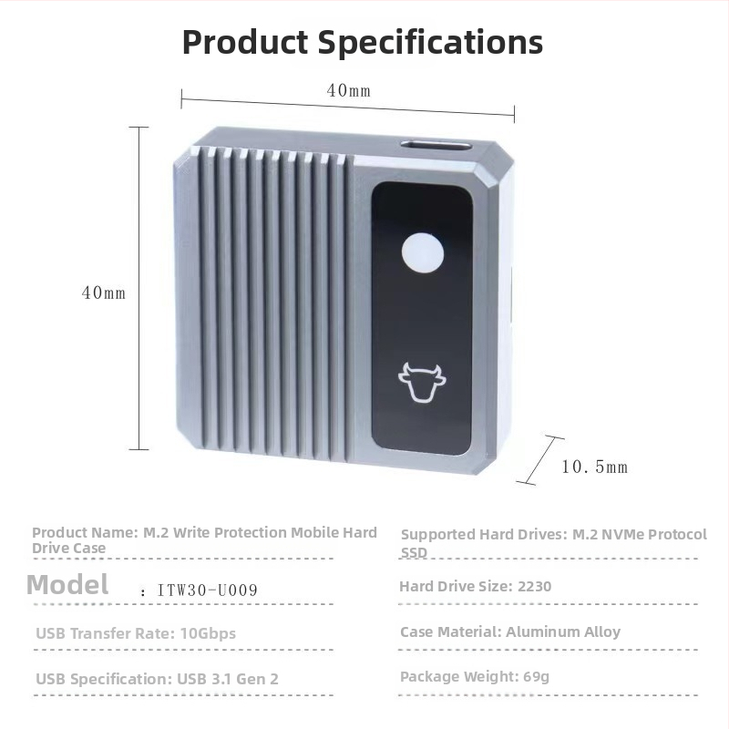 SZHY-LINK Vanjsko kućište za M.2 NVMe SSD 2230, JMS583 kontroler, zaštita od pisanja, kapacitet 4 TB, brzina do 1000 MB/s