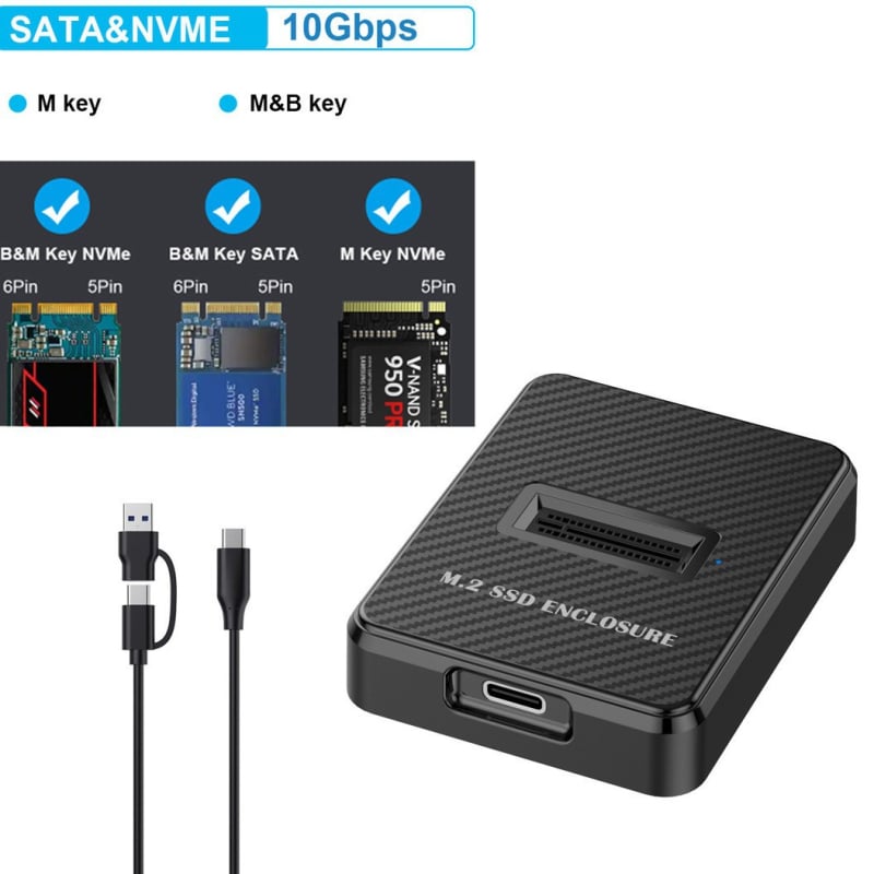 Vanjska kutija za M.2 NVMe/SATA USB 3.2 Type-C, ABS kućište, podržava do 8 TB