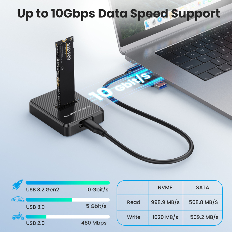 Vanjska kutija za M.2 NVMe/SATA USB 3.2 Type-C, ABS kućište, podržava do 8 TB