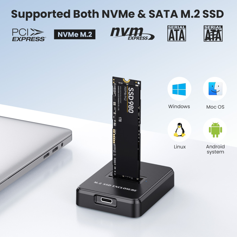 Vanjska kutija za M.2 NVMe/SATA USB 3.2 Type-C, ABS kućište, podržava do 8 TB