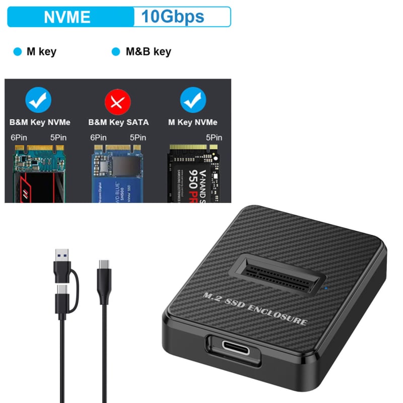 Vanjska kutija za M.2 NVMe/SATA USB 3.2 Type-C, ABS kućište, podržava do 8 TB