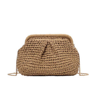 Slamnata pletena crossbody torba s oblikom školjke, magnetsko zatvaranje, podstava od poliestera, jednostruki remen