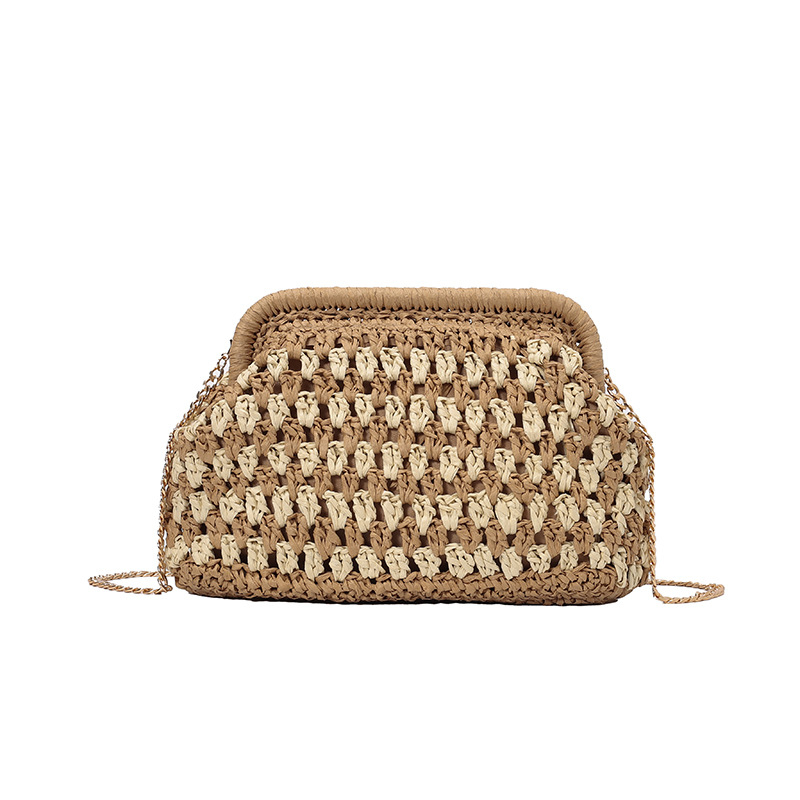 Slamnata pletena crossbody torba s oblikom školjke, magnetsko zatvaranje, podstava od poliestera, jednostruki remen