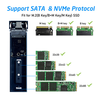 Kućište za M.2 NVMe/SATA SSD, USB 3.1 Gen2, 10Gbps, Aluminijska legura, Podržava do 2TB