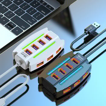 USB 3.0 hub, 10-portos elosztó, 5 Gbps átviteli sebesség, USB 3.0 interfész, 1,2 m kábel, külső tápegység nélkül