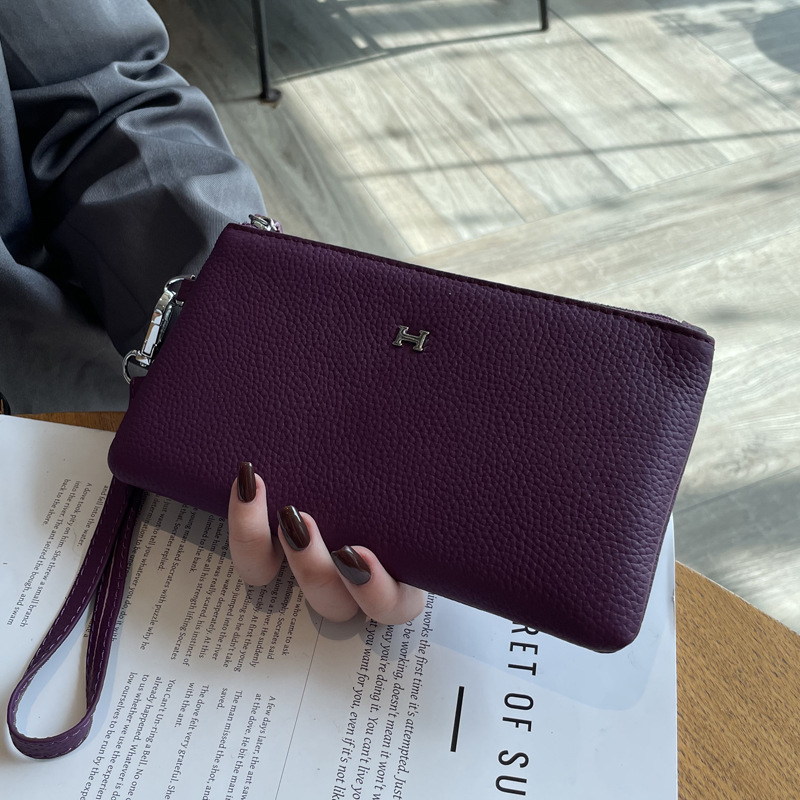 Geantă de mână din piele pentru telefon, în stil plic, formă orizontală dreptunghiulară, cu fermoar, buzunar intern pentru telefon