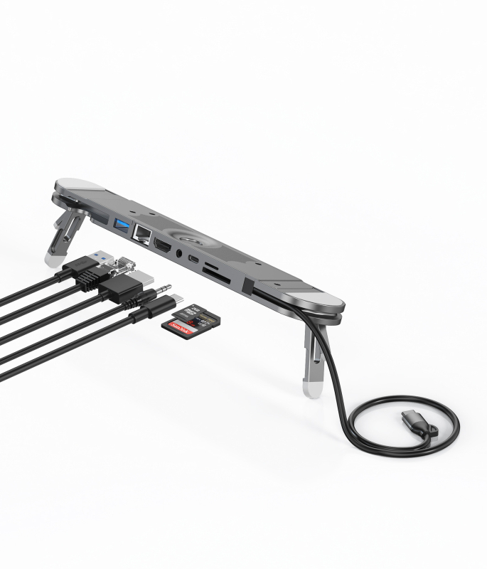 Okute H011/H012 USB-C stojan pre notebook s HDMI, čítačkou kariet a USB 3.0, s externým napájaním
