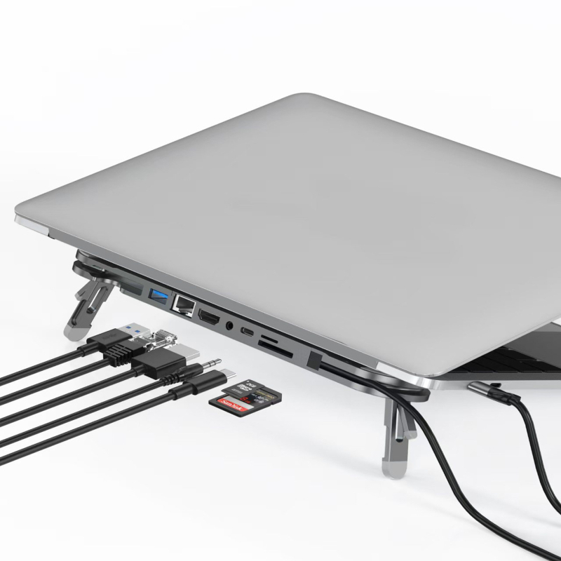 Okute H011/H012 USB-C stojan pre notebook s HDMI, čítačkou kariet a USB 3.0, s externým napájaním