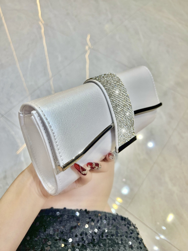 Geantă de seară cu brățară | Clutch din cristale în stil baguette, PU, formă orizontală pătrată, închidere magnetică, buzunar pentru telefon și ID