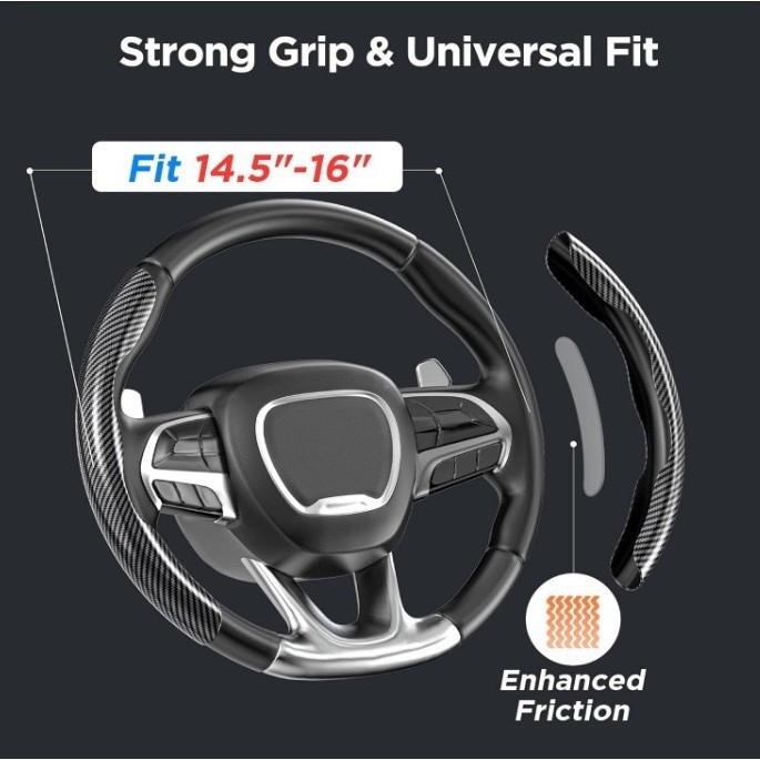 Acoperire volan auto din fibră de carbon, rezistent la abraziune, antiderapant, universal pentru toate sezoanele, personalizabil, greutate 0,17 kg